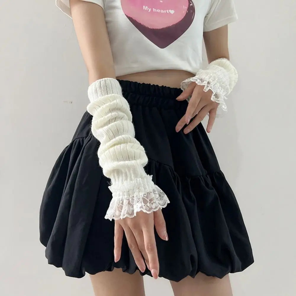 Fingerless Long Wrist Gloves Arm Warmers Polyester For Women