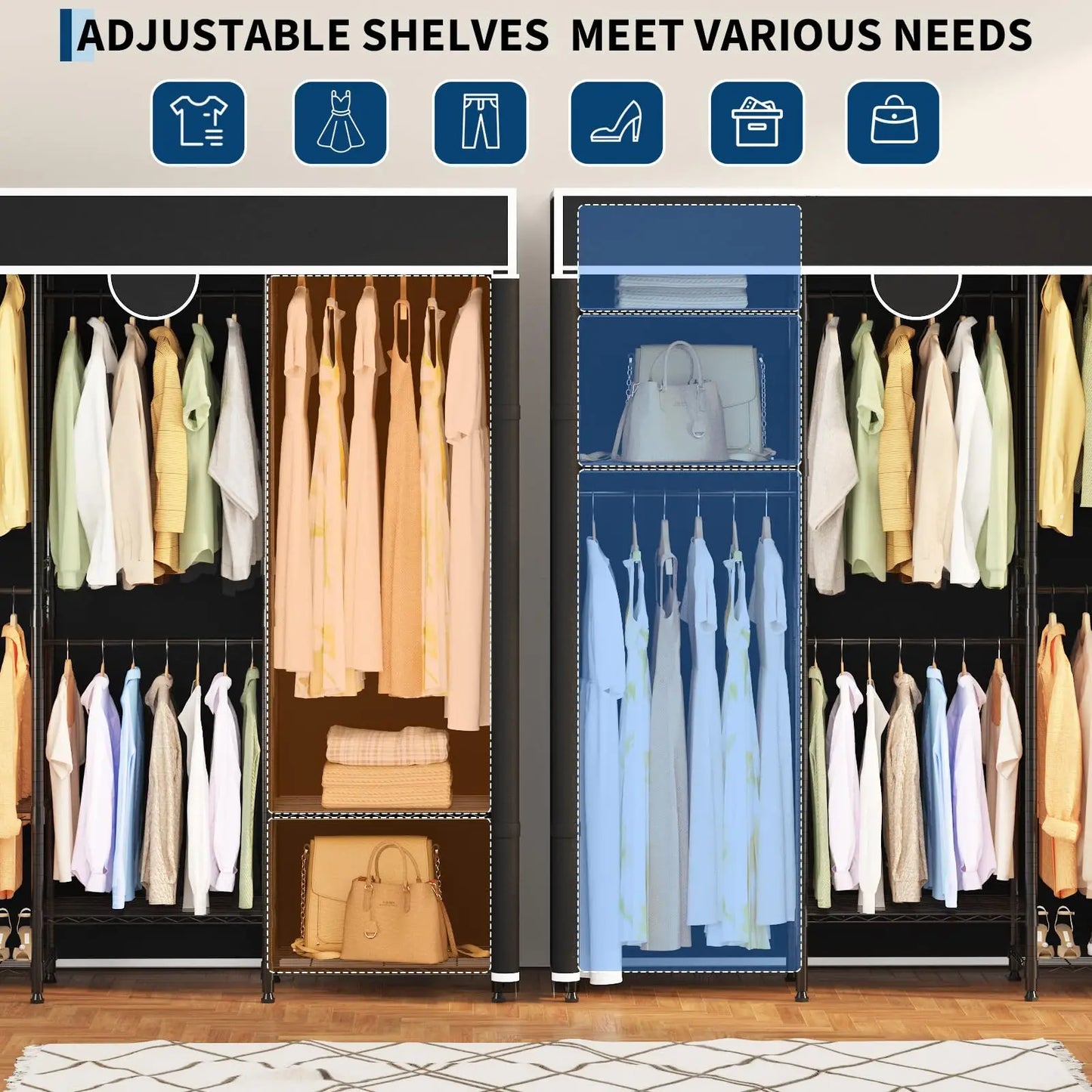 HiMISS Heavy Duty Portable Closet Wardrobe 1100 Lb Capacity