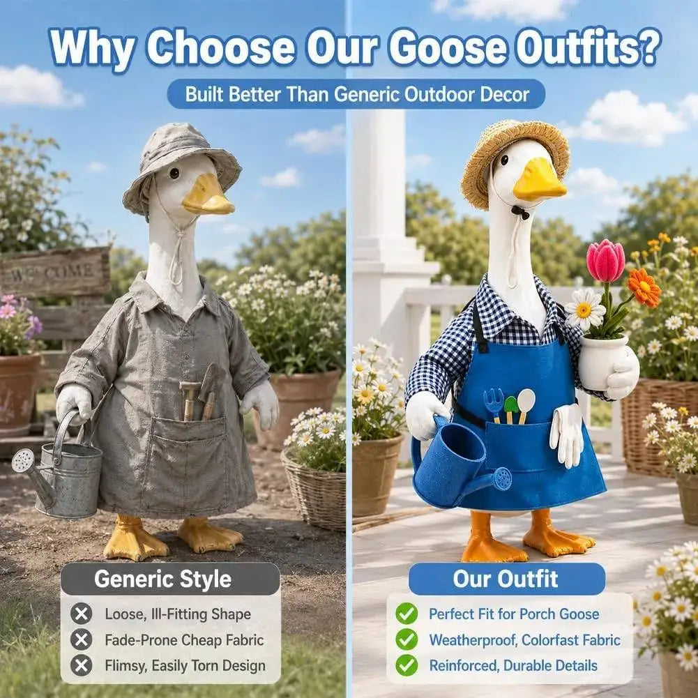 Porch Goose Gardener Costume Raincoat Outfit With Umbrella Yard Decoration