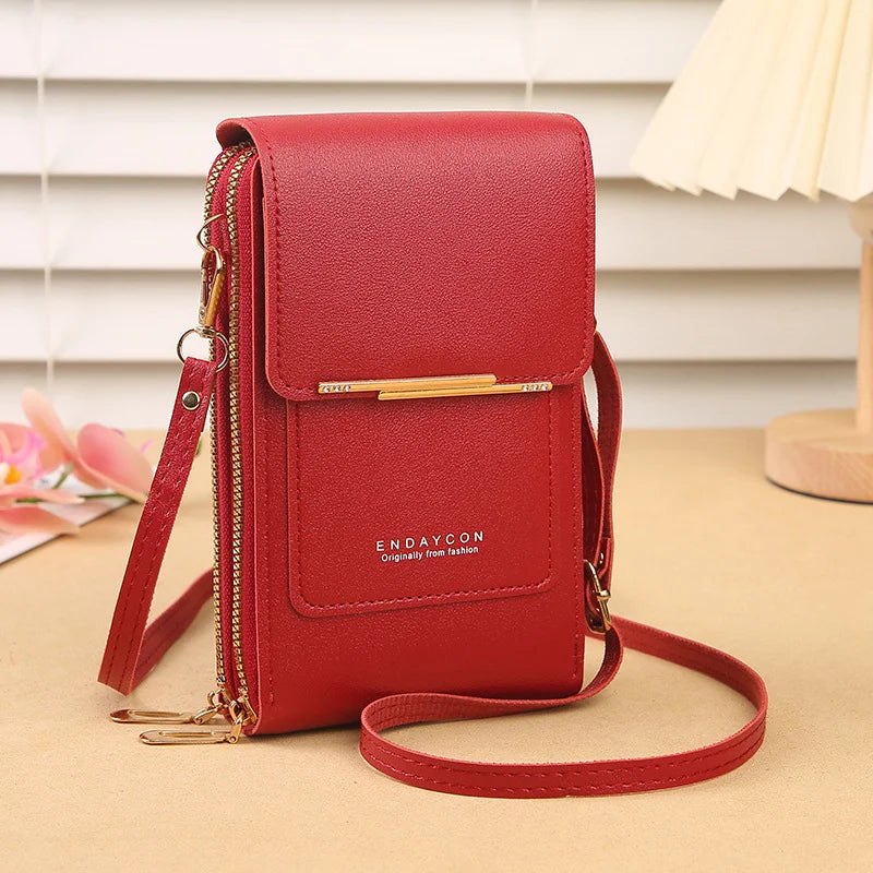 Women PU Leather Shoulder Bag With Touch Screen Window Zipper