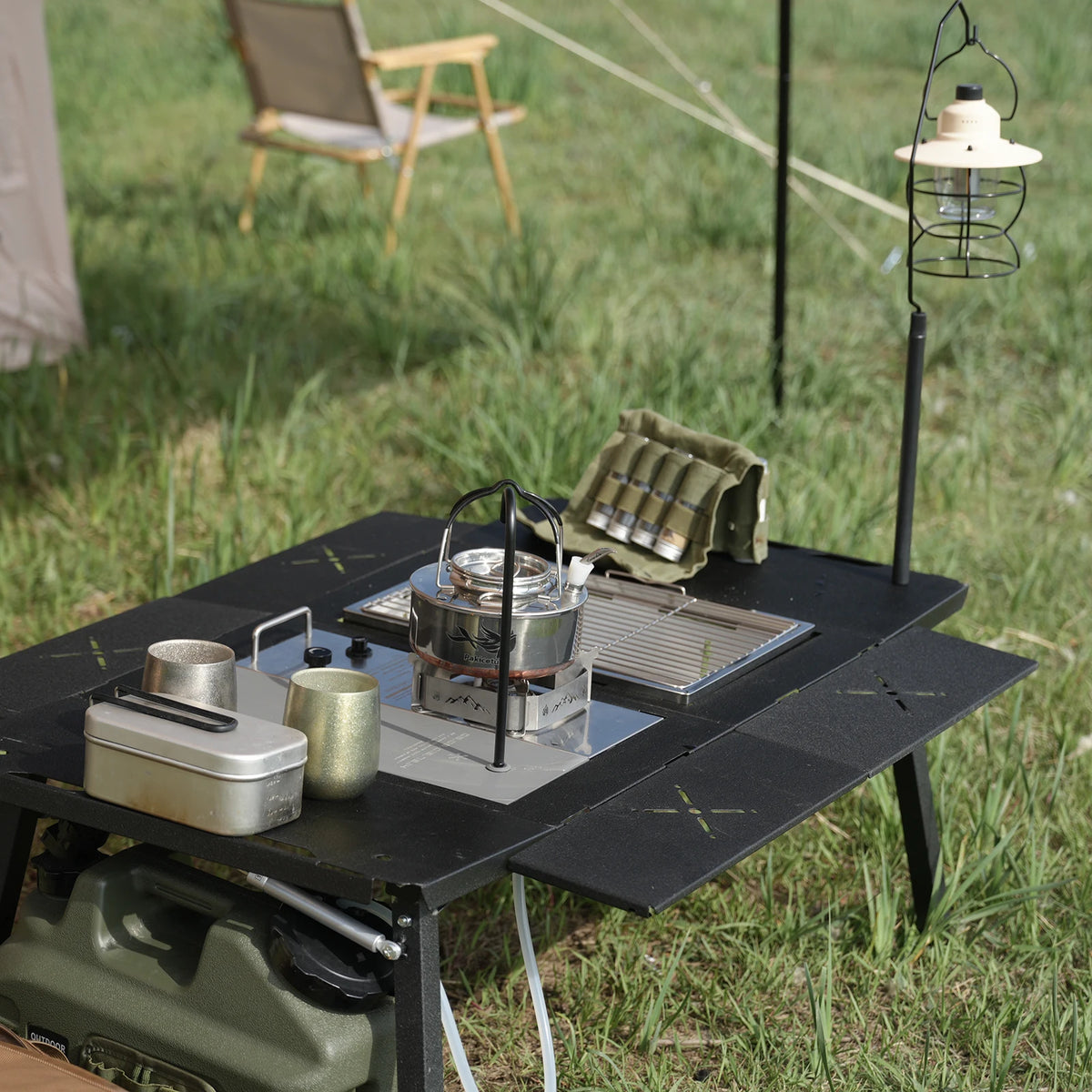 Pakicetus Portable Foldable Iron Camping Table Adjustable Height