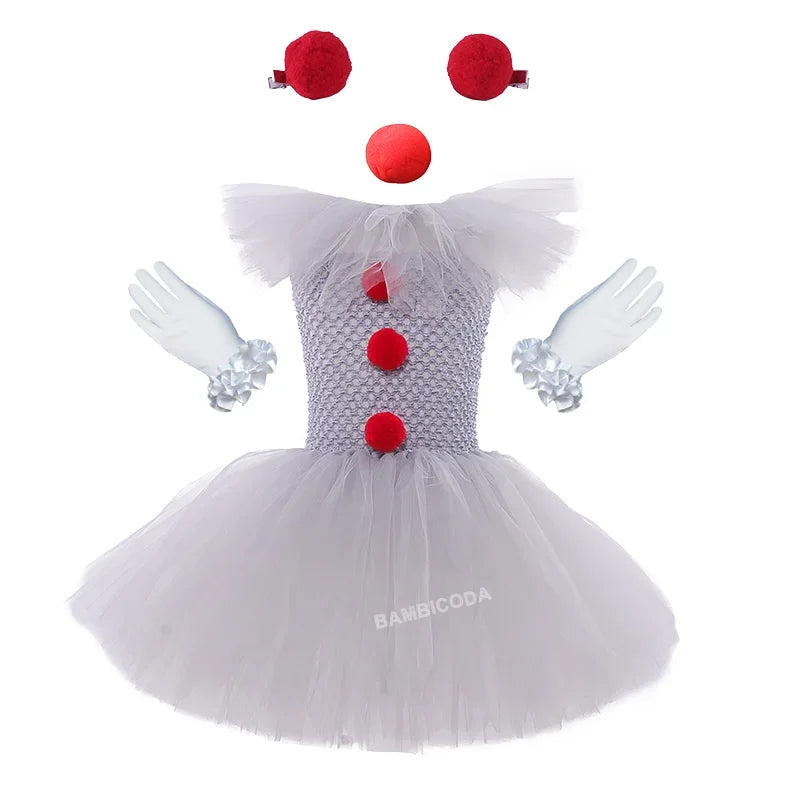 BAMBICODA Pennywise Creepy Clown Costume Dress For Girls