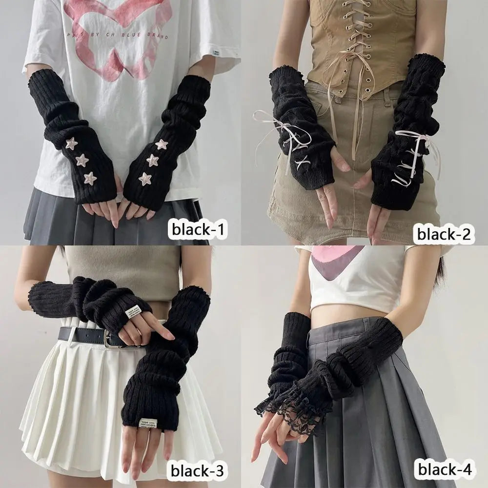 Fingerless Long Wrist Gloves Arm Warmers Polyester For Women