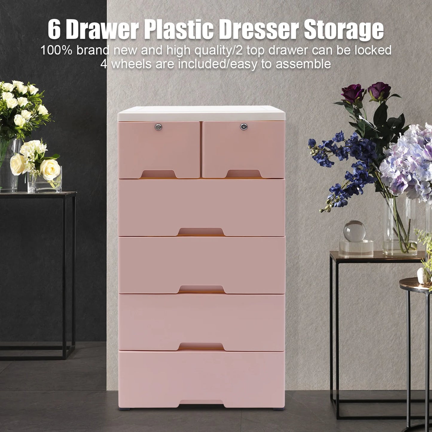 Classic 6 Drawer Plastic Dresser Storage Tower For Home Office