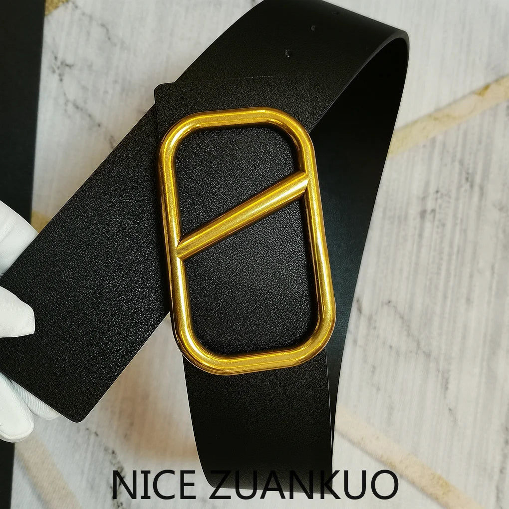 ZUANKUO Women's Genuine Leather Belt V-Shape Logo