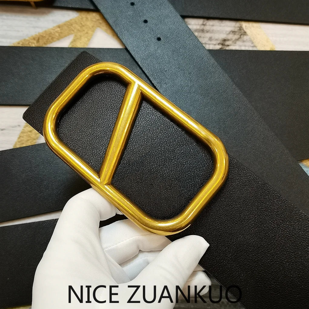 ZUANKUO Women's Genuine Leather Belt V-Shape Logo