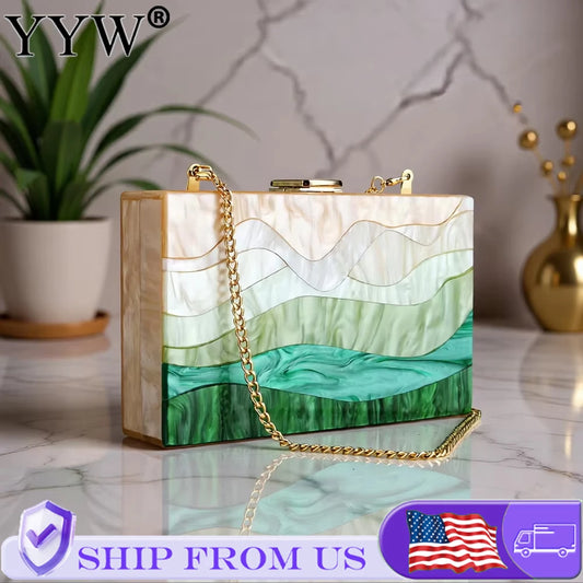 Acrylic Chain Box Clutch For Women Evening Party Purse