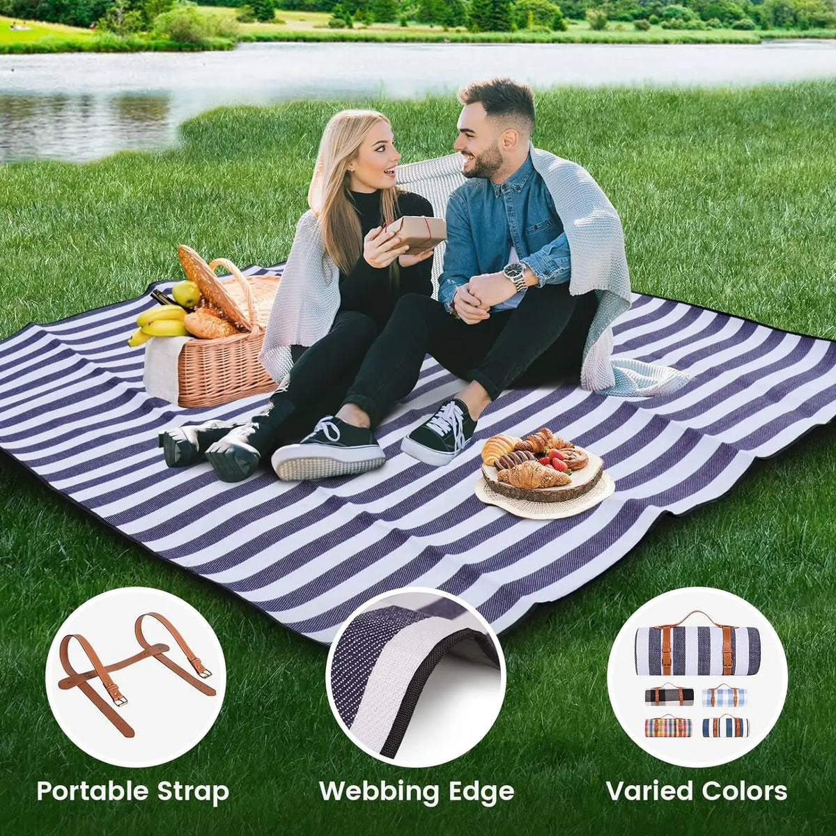 Picnic Blanket Waterproof Foldable Beach Mat for Outdoors and Camping