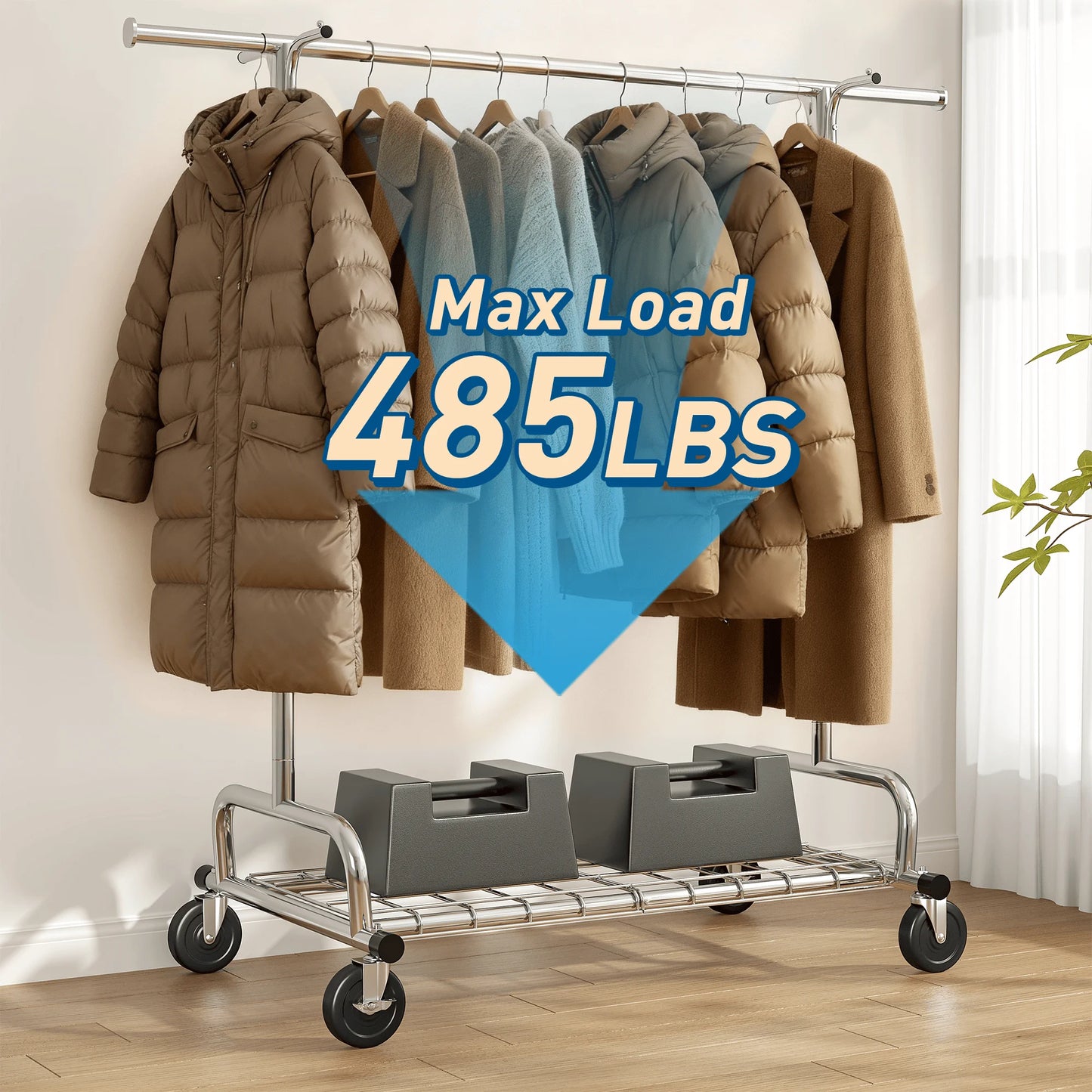 EnHomee Heavy Duty Garment Stand With Braked Casters Mesh Shelf