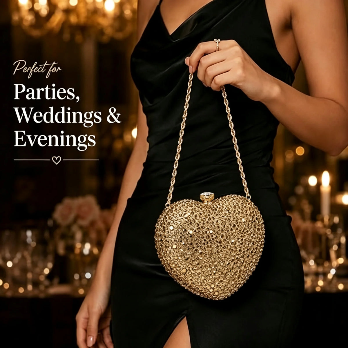 Elegant Rhinestone Heart Crossbody Clutch Bag For Women