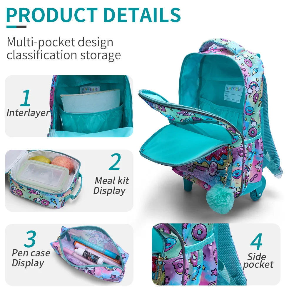 Bling Babies Kids Travel Bag With Wheels, Lunchbox, Pen Bag