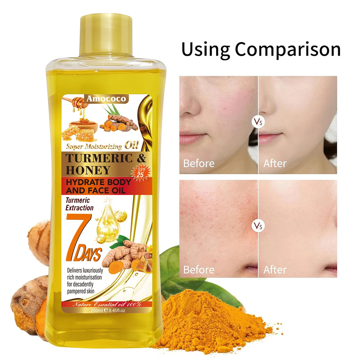 Amococo Turmeric Honey Body Oil Moisturizing Skincare Treatment