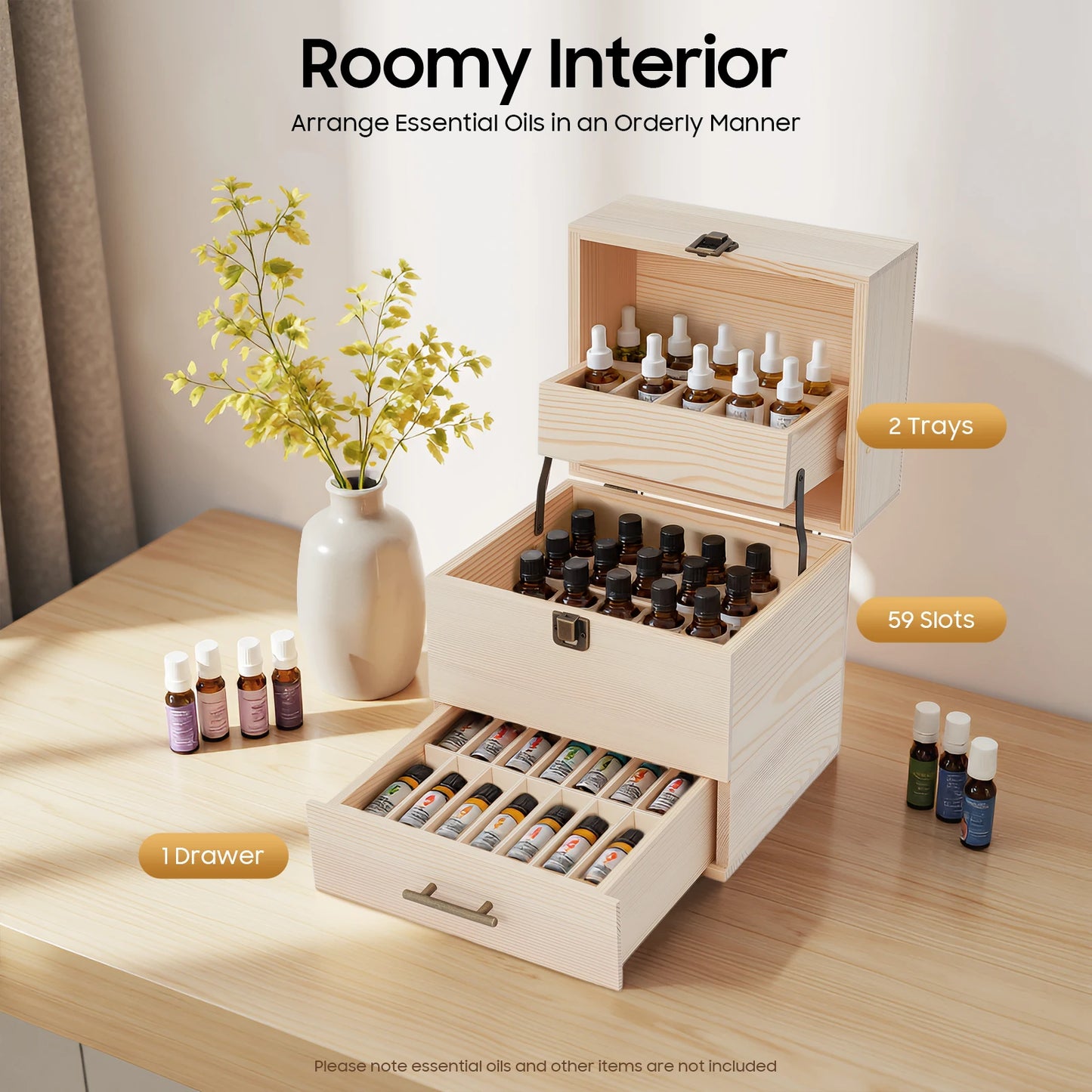 3-Tier Wooden Essential Oil Box Organizer For Aromatherapy Bottles