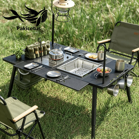 Pakicetus Portable Foldable Iron Camping Table Adjustable Height