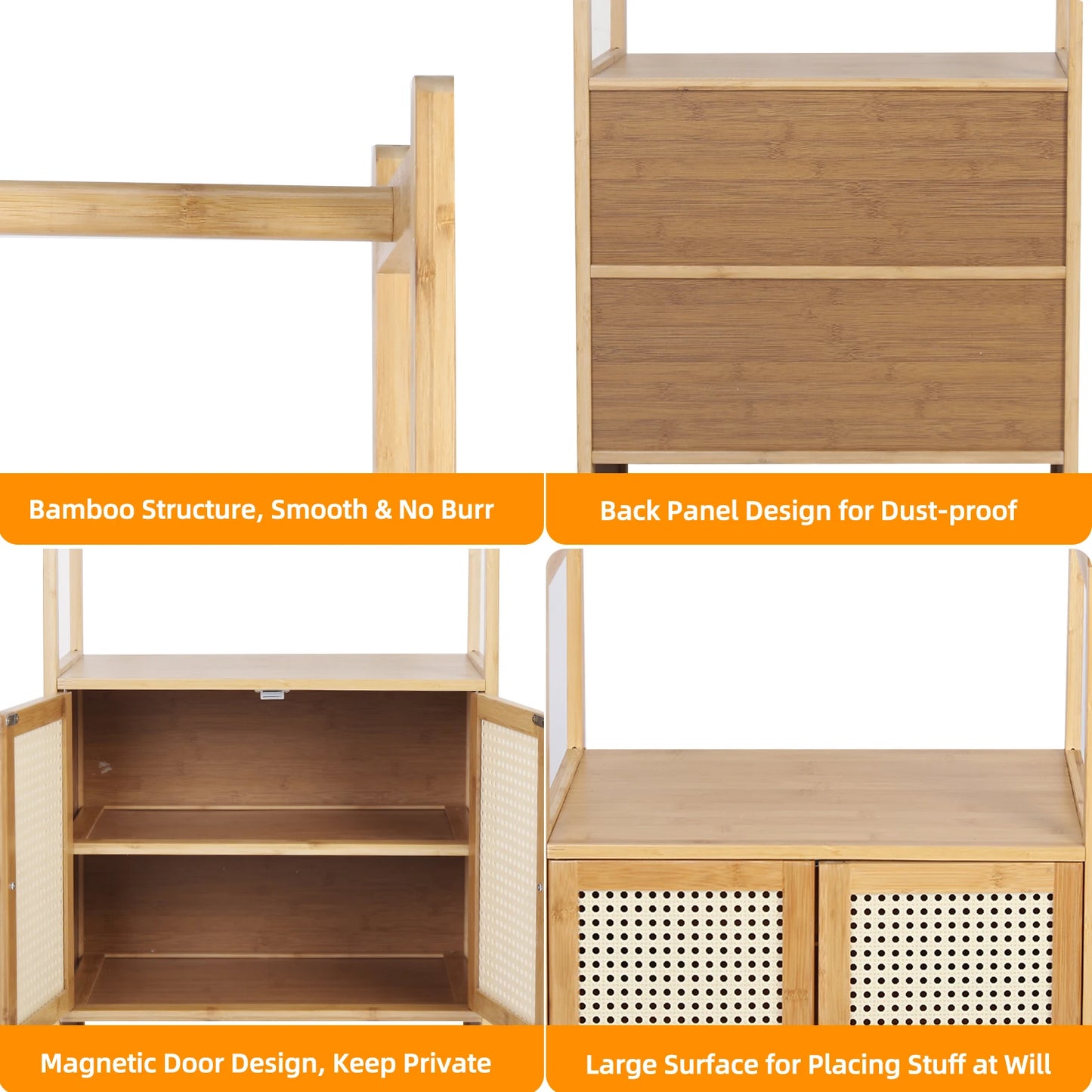 Bamboo Garment Rack With Hanging Rod And Shoe Shelves