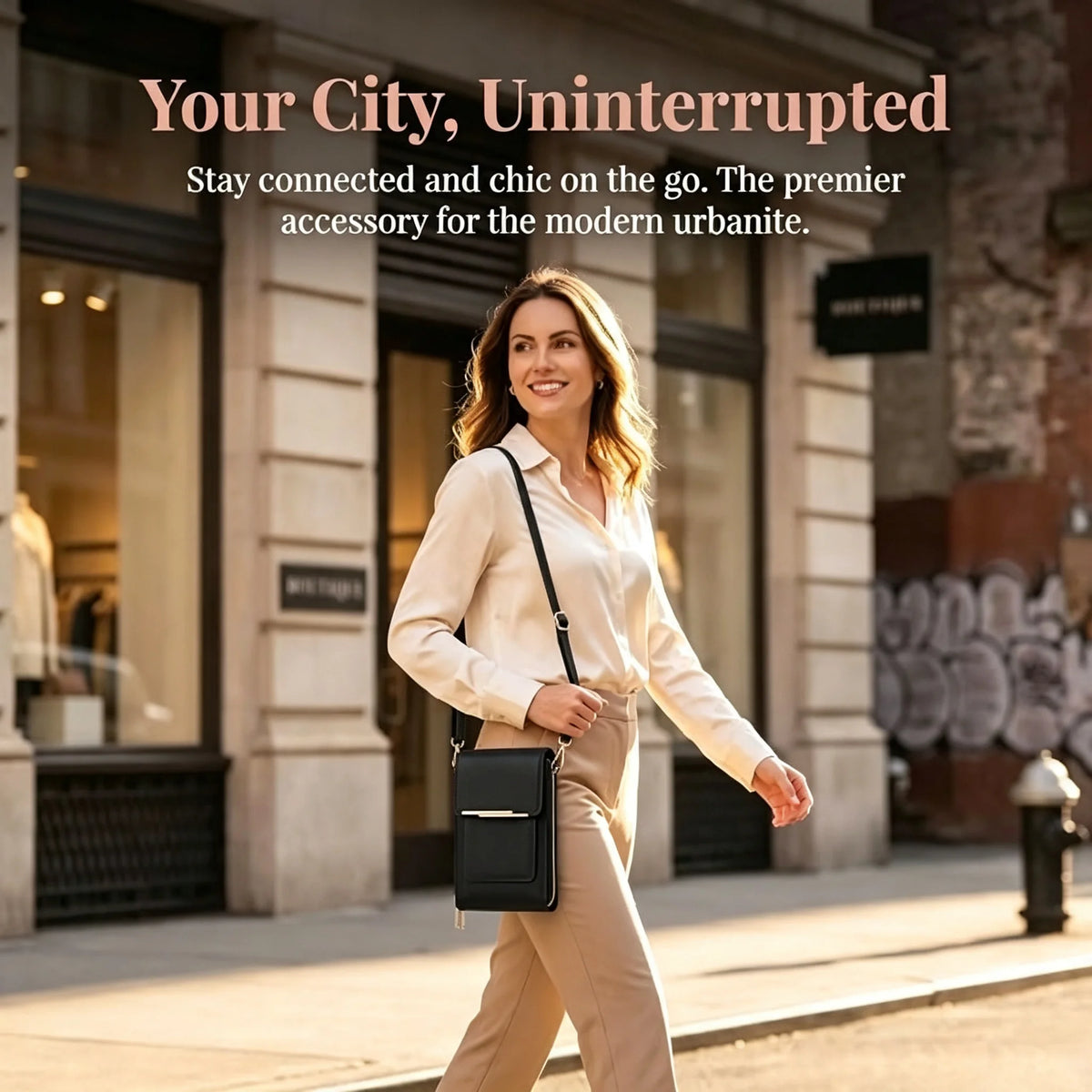 Women PU Leather Shoulder Bag With Touch Screen Window Zipper