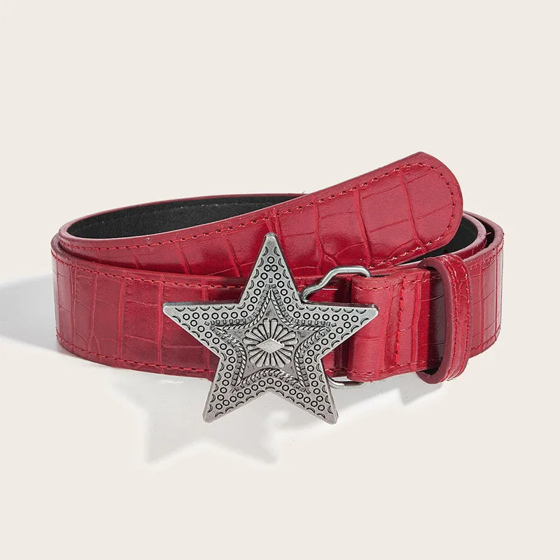 Gothic Punk Five-Pointed Star Buckle PU Leather Belt For Women