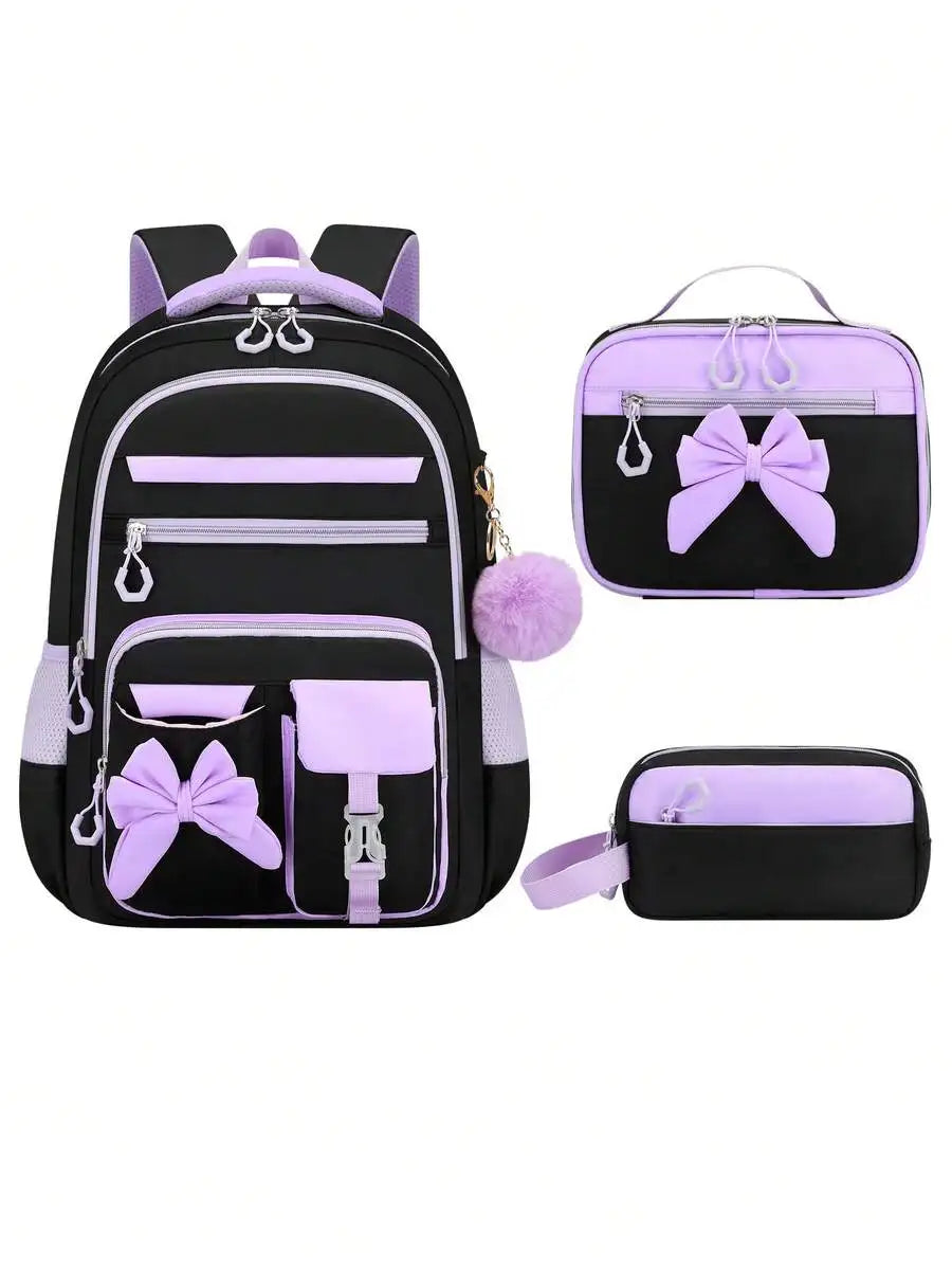 Bow Style School Backpack Set With Handbag And Storage Bag