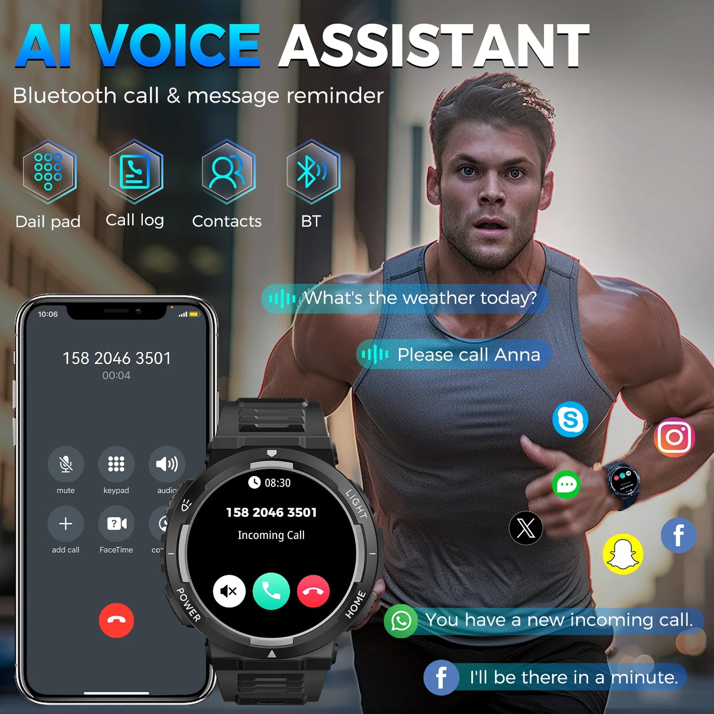 EIGIIS Smart Watch For Men With LED Flashlight Health Monitor