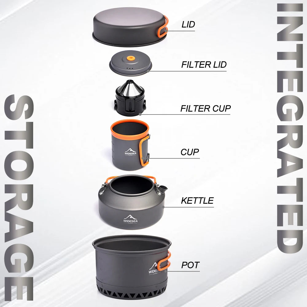 Widesea Outdoor Camping Cookware Set With Pots Kettle And Cups
