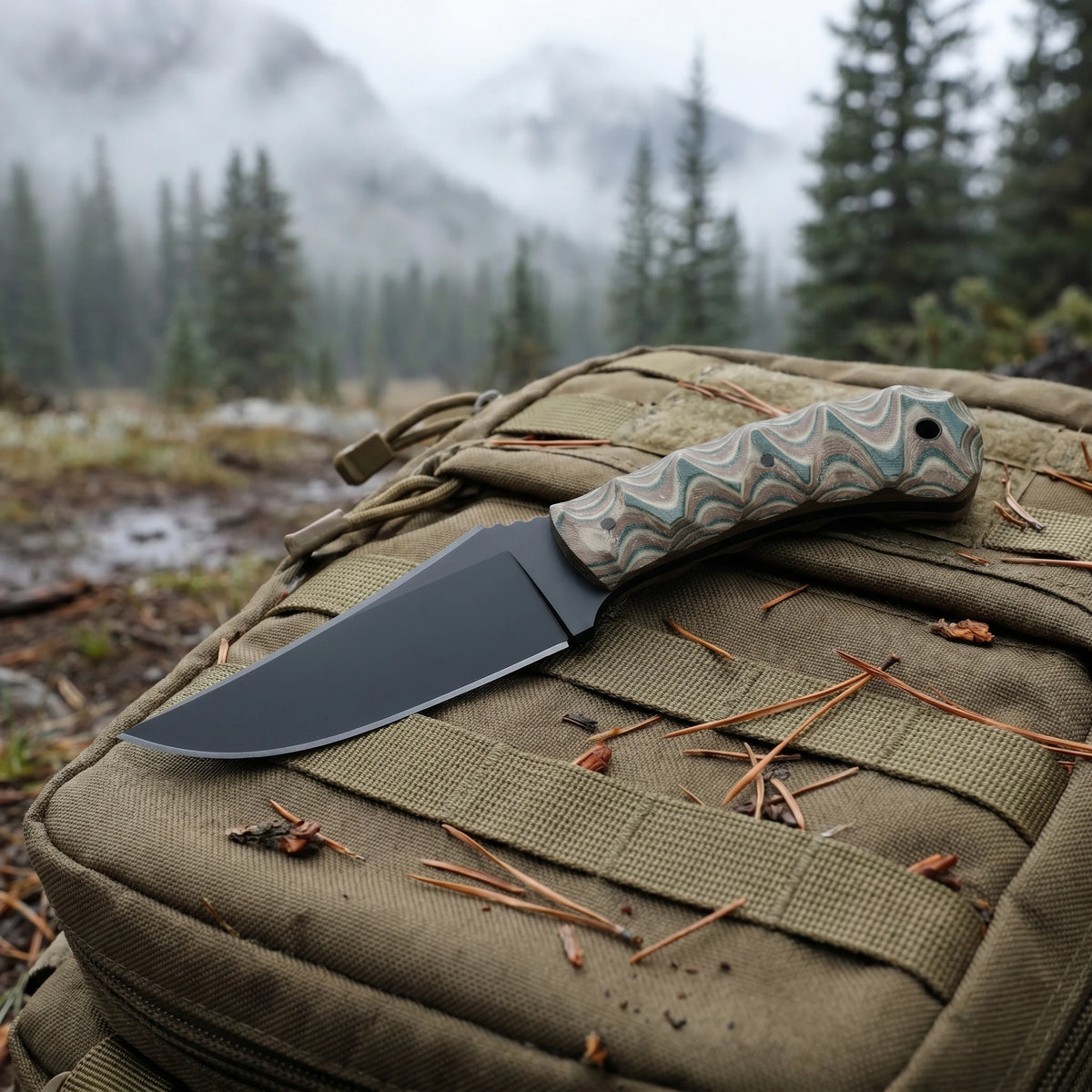 Retro Texture Stainless Steel Straight Knife Anti Slip Grip Camping