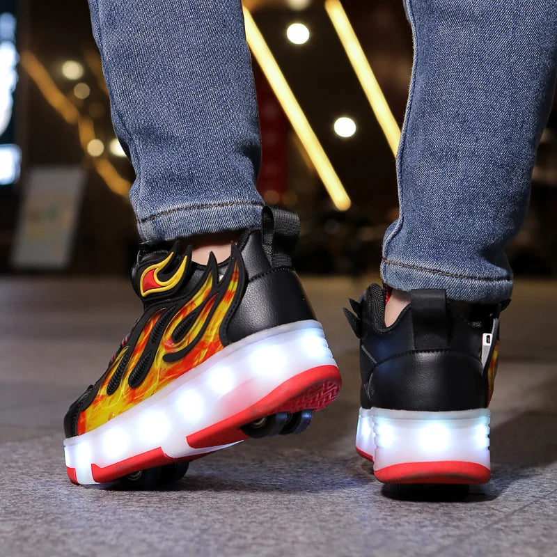 XIAOXIANGYING Light Up Kids Roller Walking Sneakers