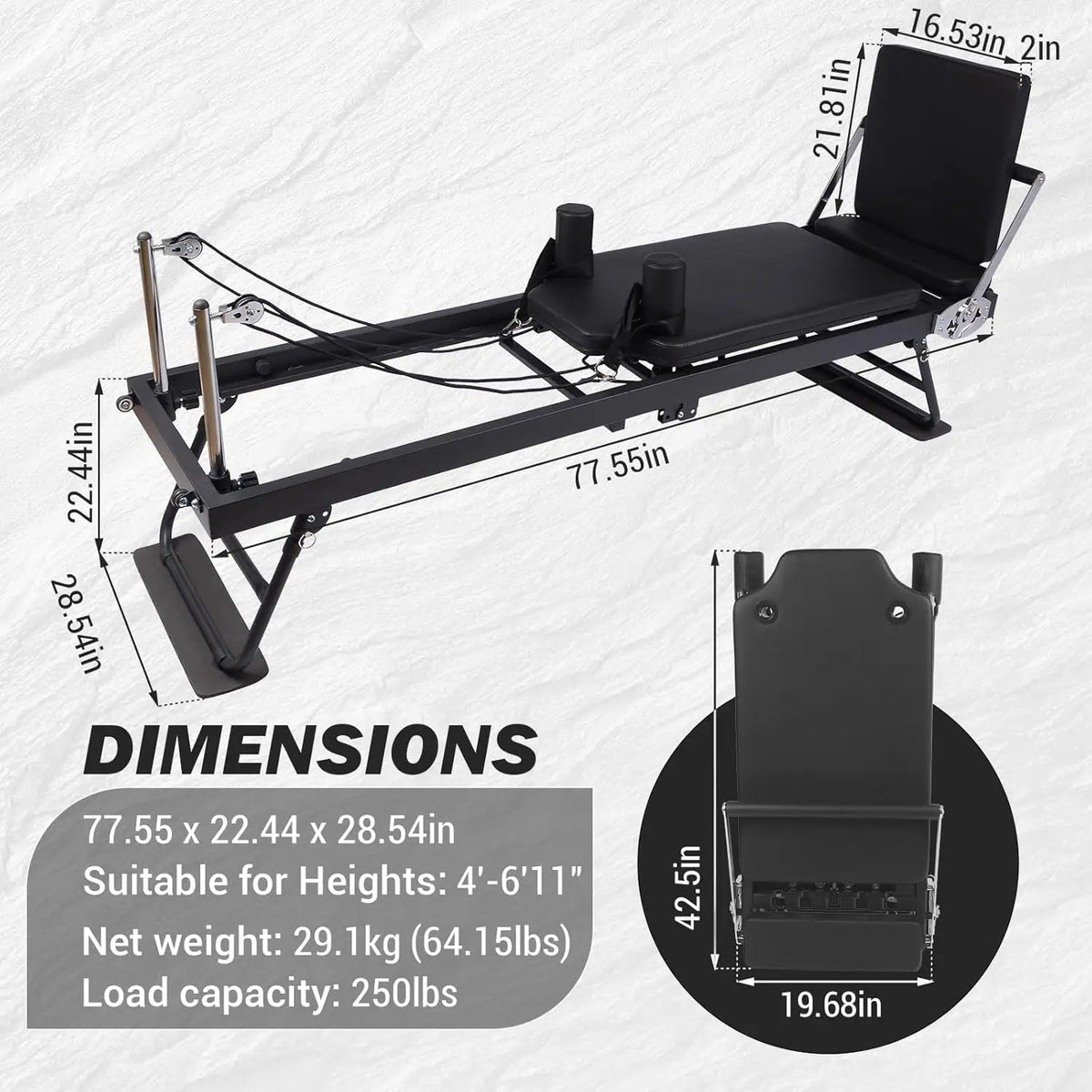 HiMISS Foldable Reformer Pilates Machine With Adjustable Spring System