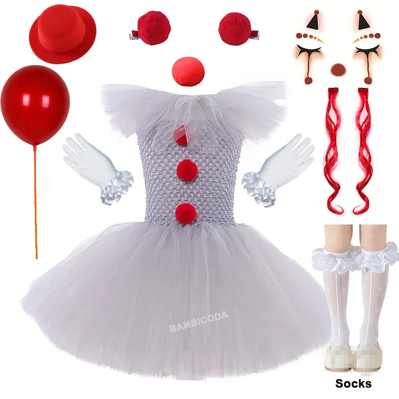 BAMBICODA Pennywise Creepy Clown Costume Dress For Girls