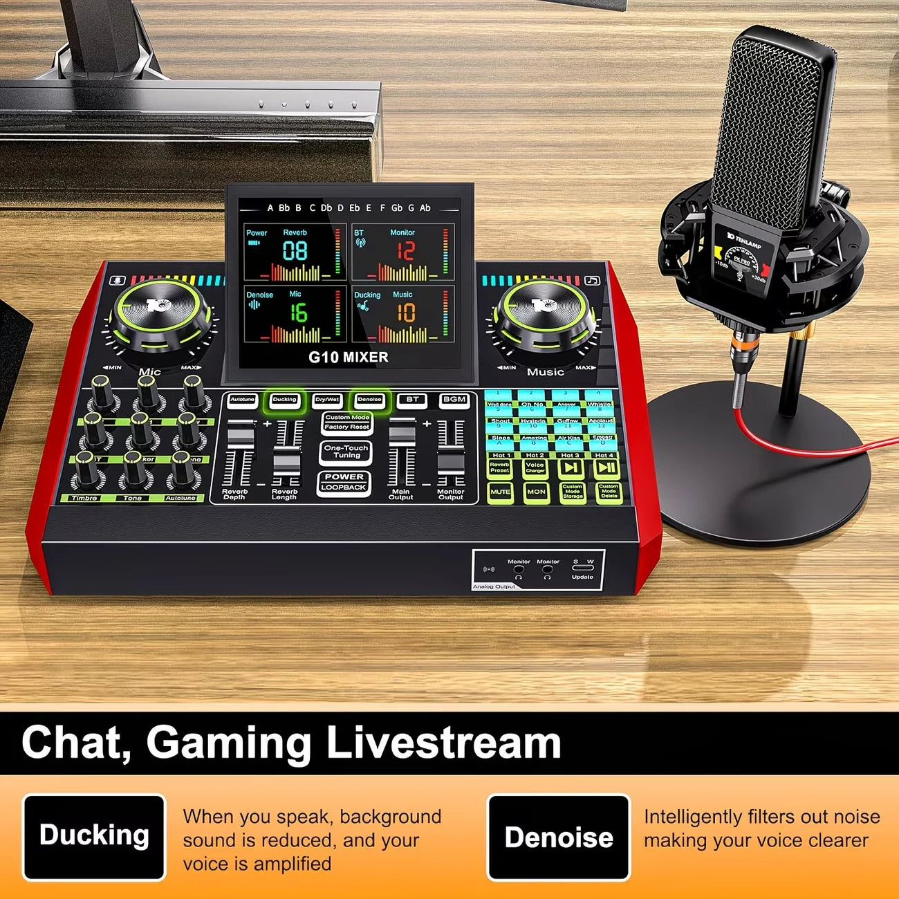 Tenlamp Audio Interface Mixer Microphone Bundle For PC Mobile