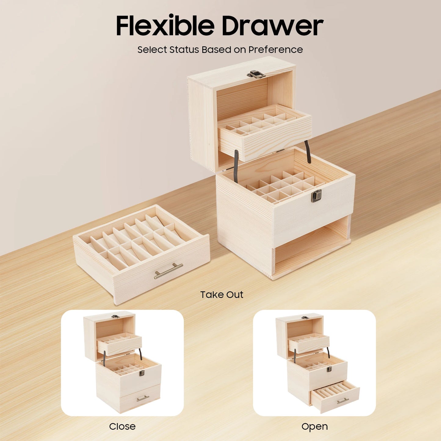 3-Tier Wooden Essential Oil Box Organizer For Aromatherapy Bottles