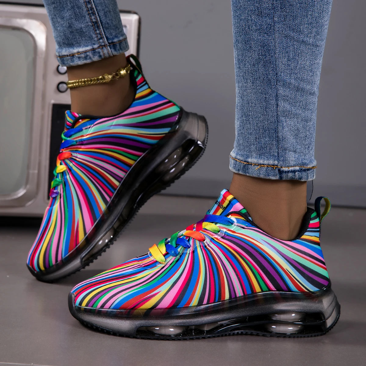 Women Air Cushion Sneakers Lace-Up Lightweight Non Slip Running Shoes