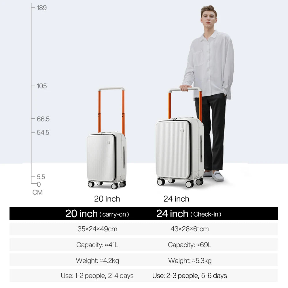 Mixi Front Laptop Pocket Carry On Luggage With Wide Handle