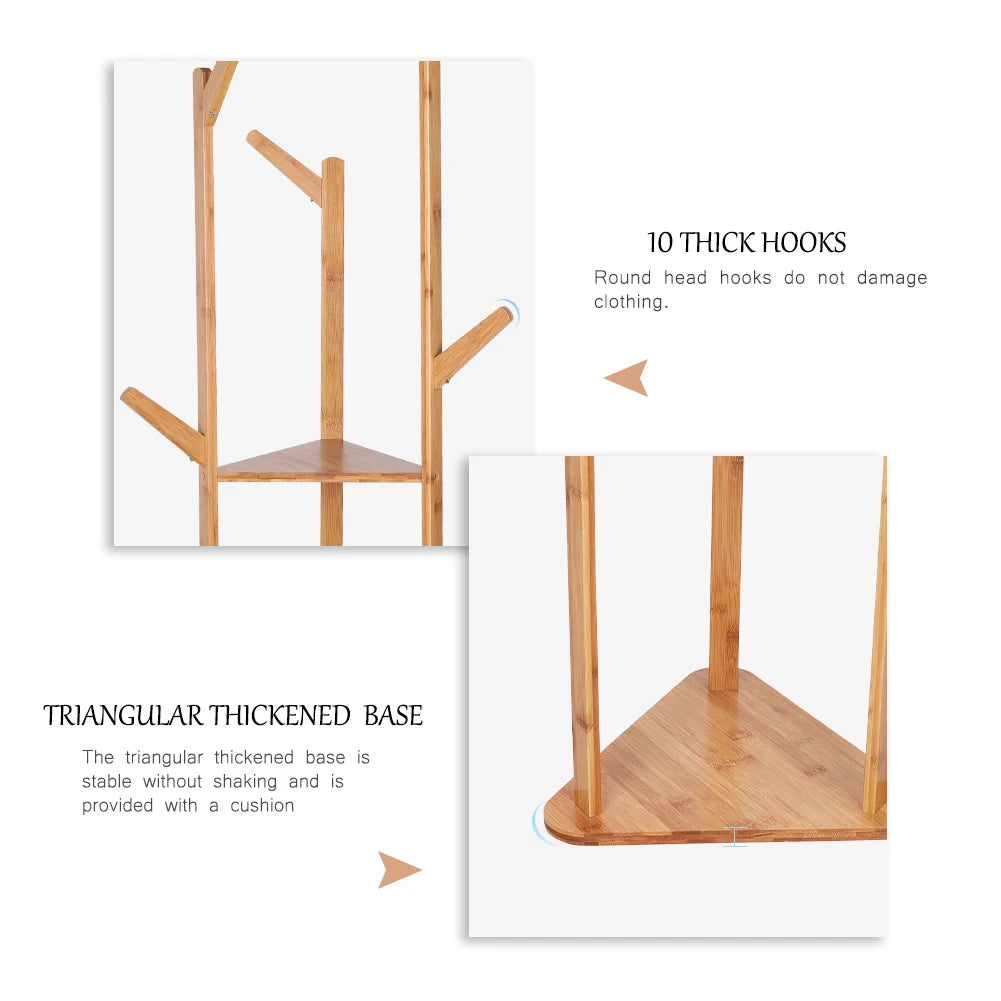 Bamboo Branch Coat Hat Rack Floor Stand With 10 Hooks