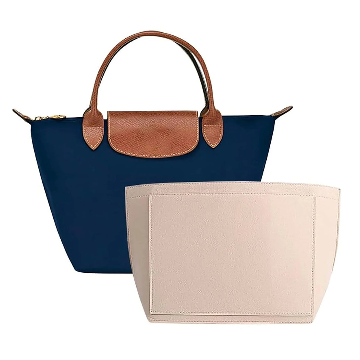 Premium Felt Handbag Organizer Insert With Zippered Storage Compartments