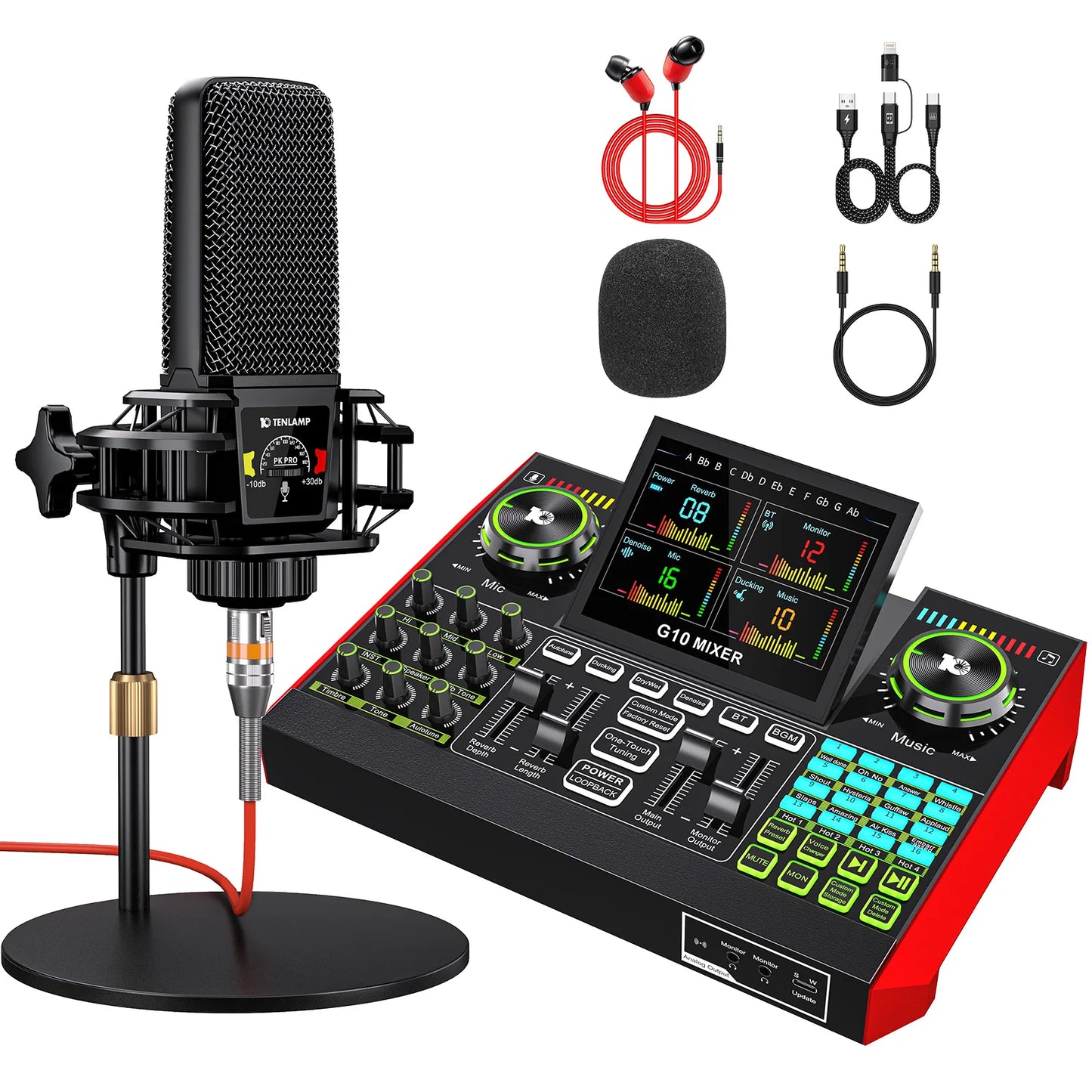 Tenlamp Audio Interface Mixer Microphone Bundle For PC Mobile