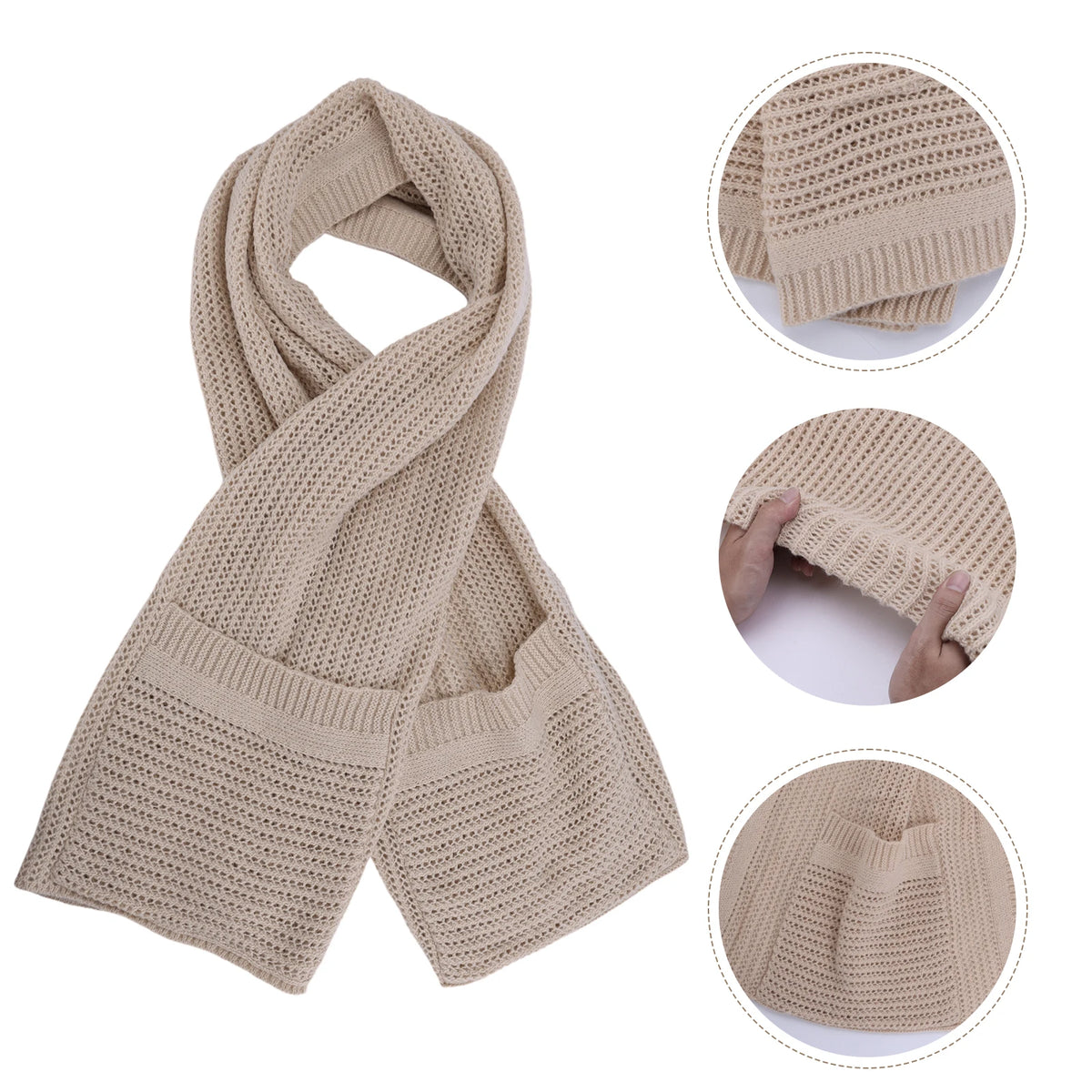 Multifunction Knitted Scarf Shawl With Pocket Neck Warmer Wrap