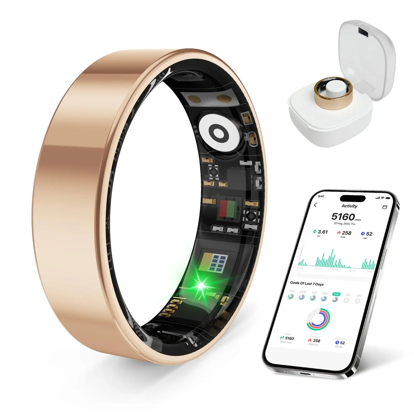 Smart Ring Health Tracker for Sleep and Activity, IP68 Waterproof