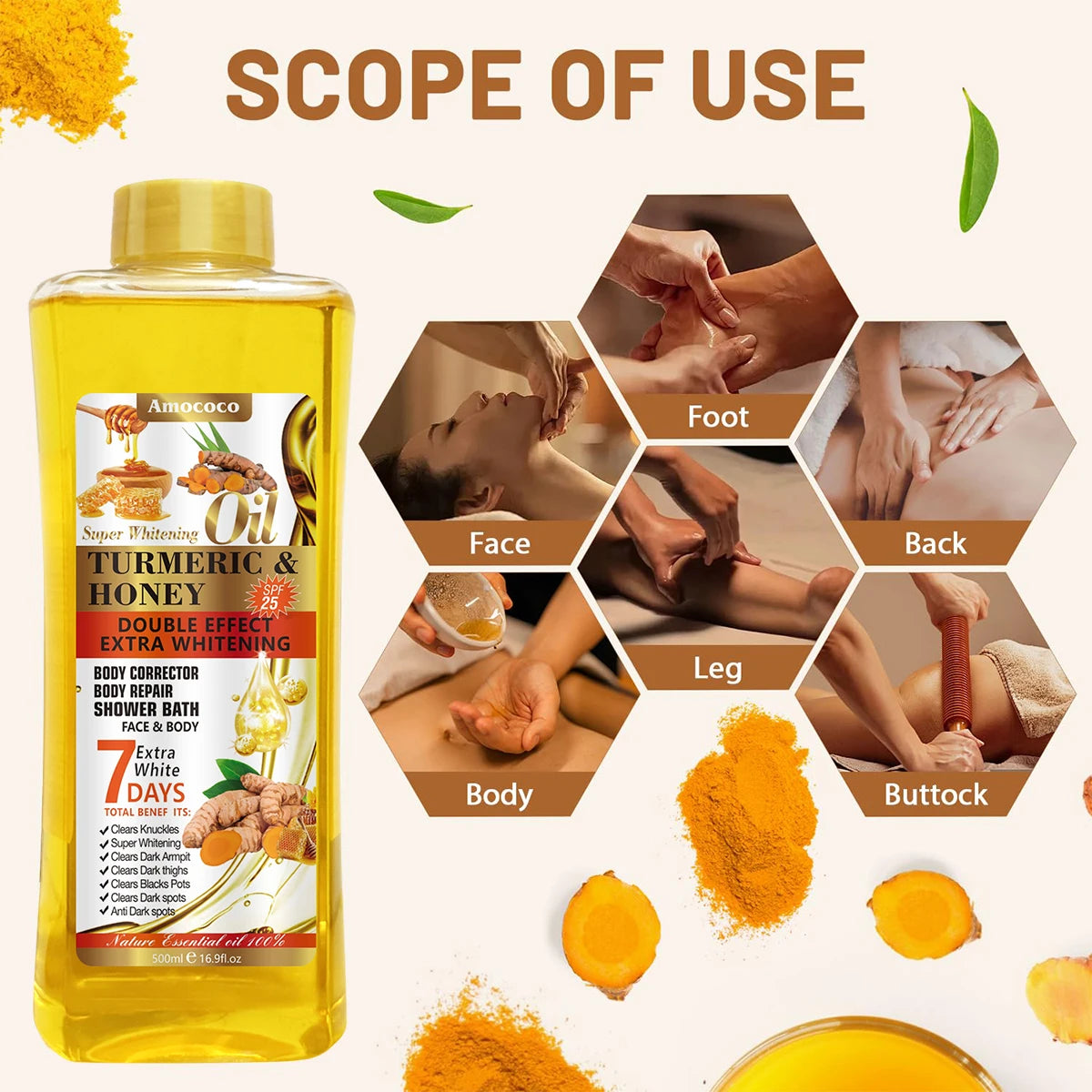 Amococo Turmeric Honey Body Oil Moisturizing Skincare Treatment