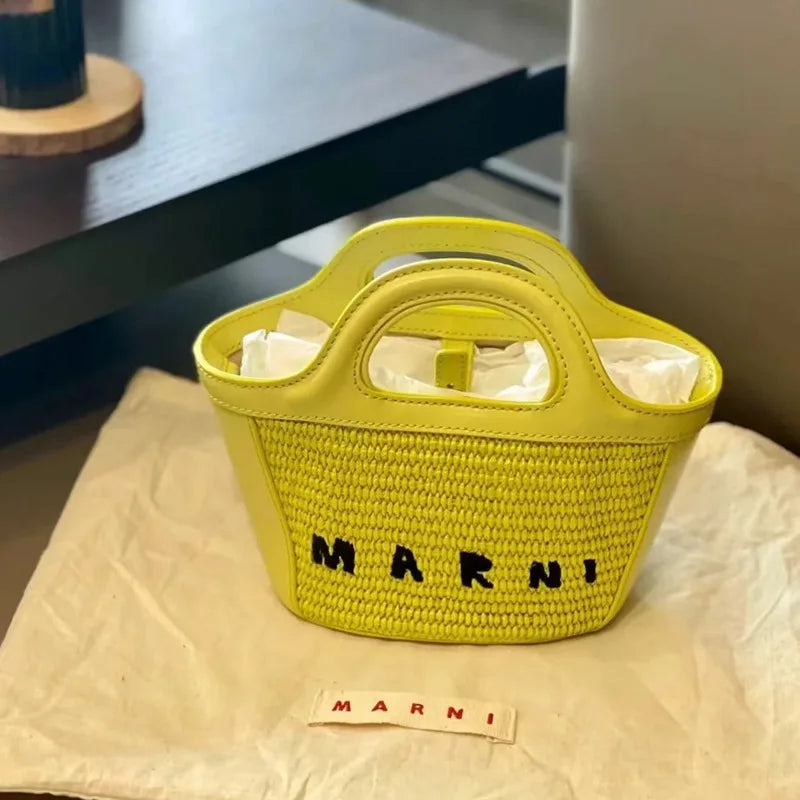 Denim Leather Tote Bag with Embroidery and Detachable Strap