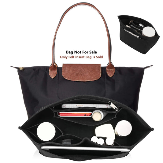 Premium Felt Handbag Organizer Insert With Zippered Storage Compartments