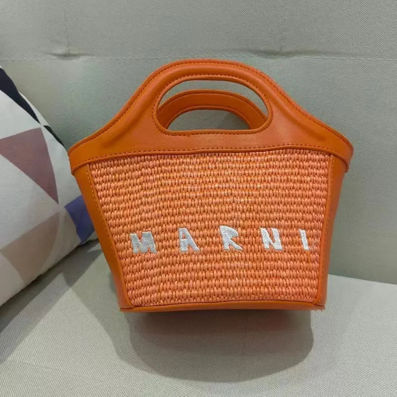 Denim Leather Tote Bag with Embroidery and Detachable Strap