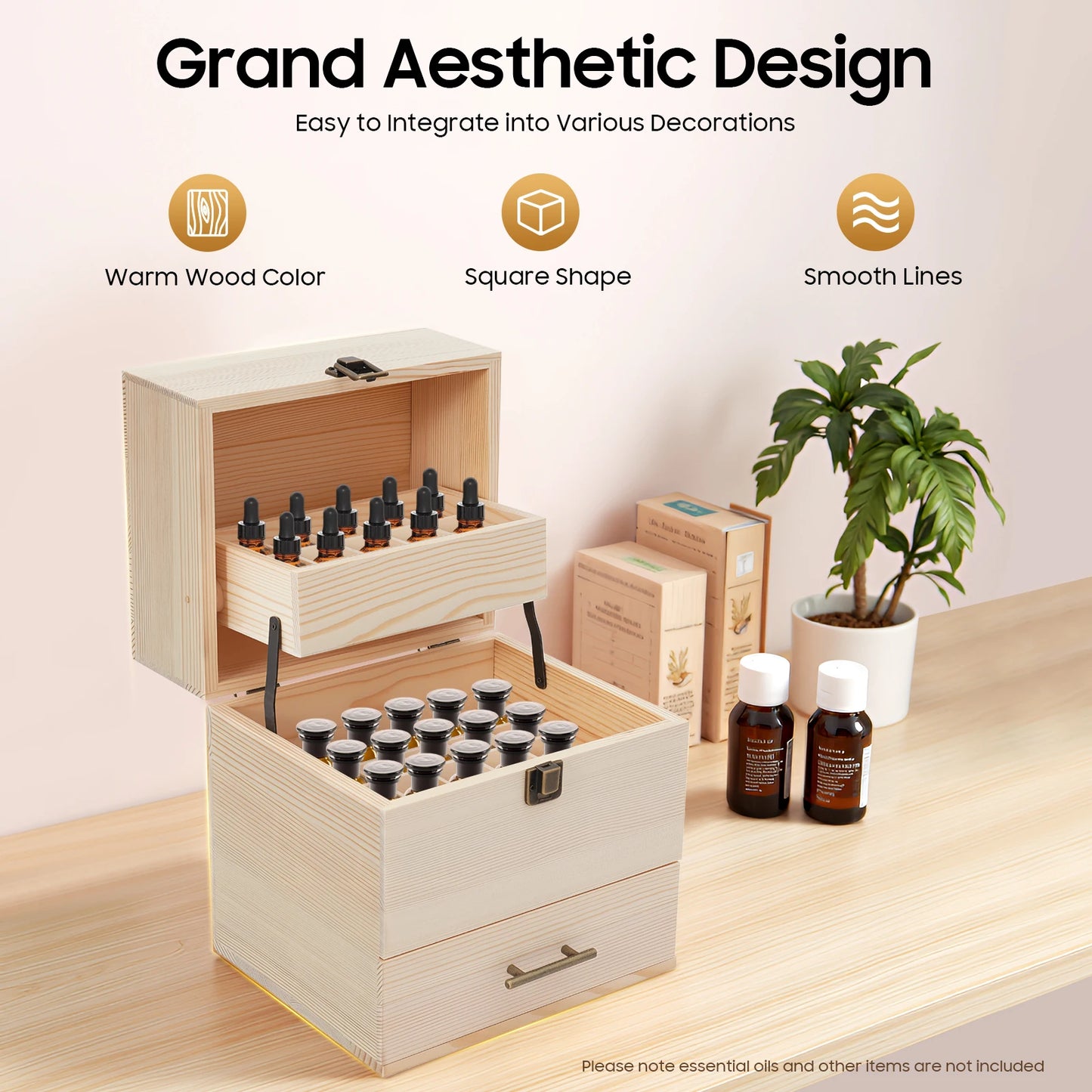 3-Tier Wooden Essential Oil Box Organizer For Aromatherapy Bottles