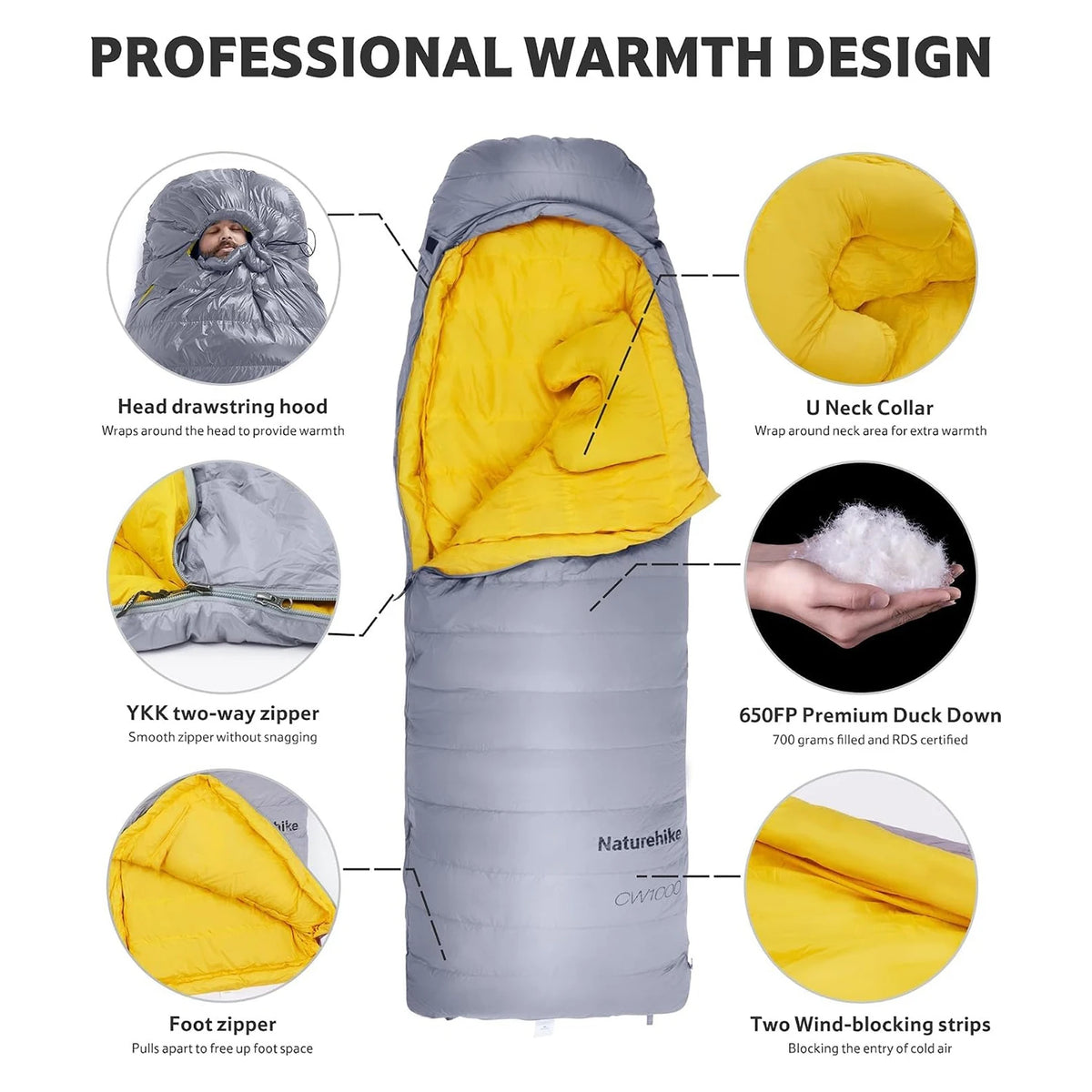 Naturehike Ultralight 650FP Duck Down Sleeping Bag For Outdoor Travel