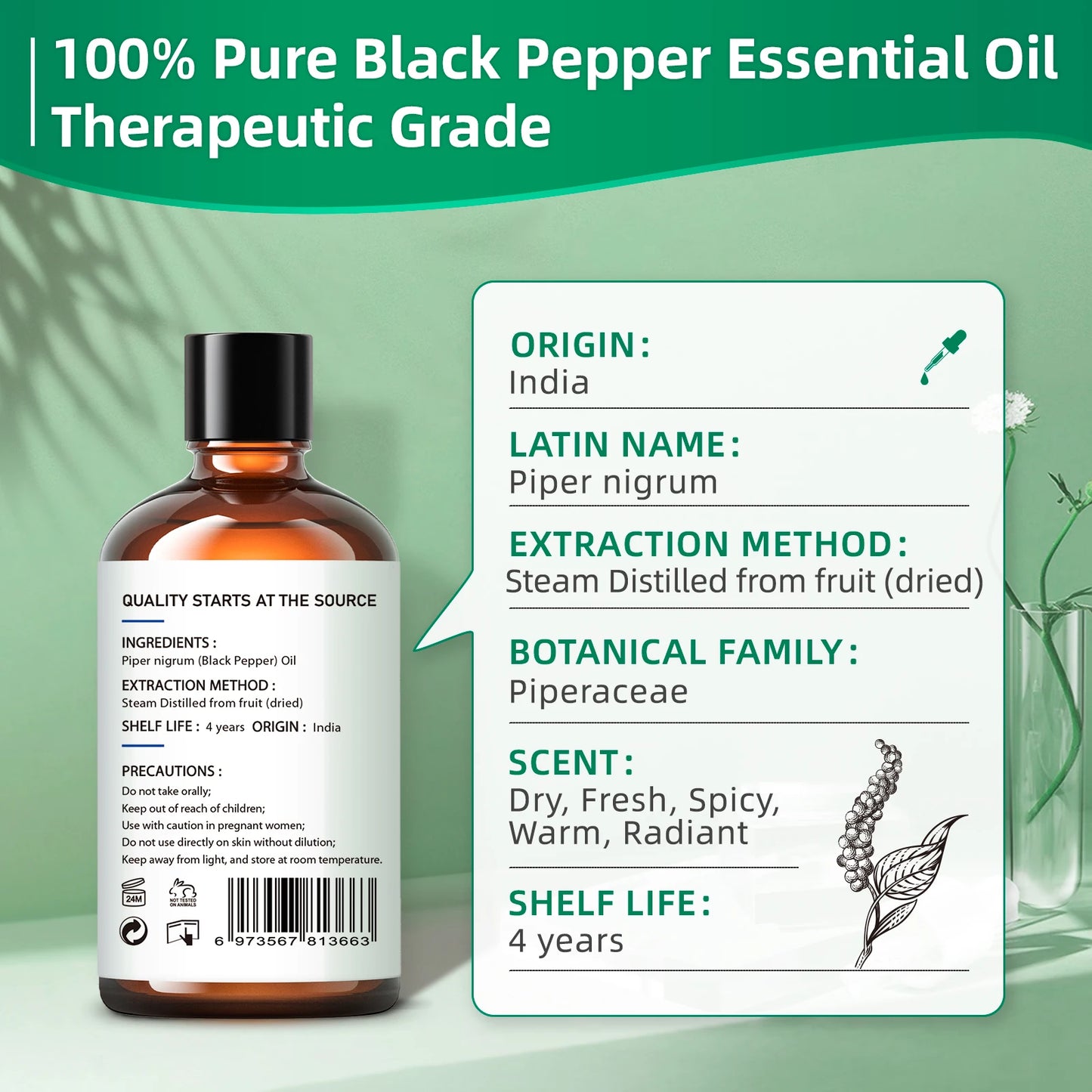 HIQILI Black Pepper Essential Oil Pure For Diffusers And Candles