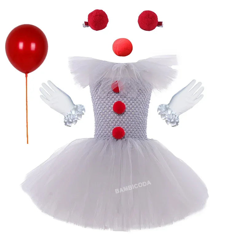 BAMBICODA Pennywise Creepy Clown Costume Dress For Girls