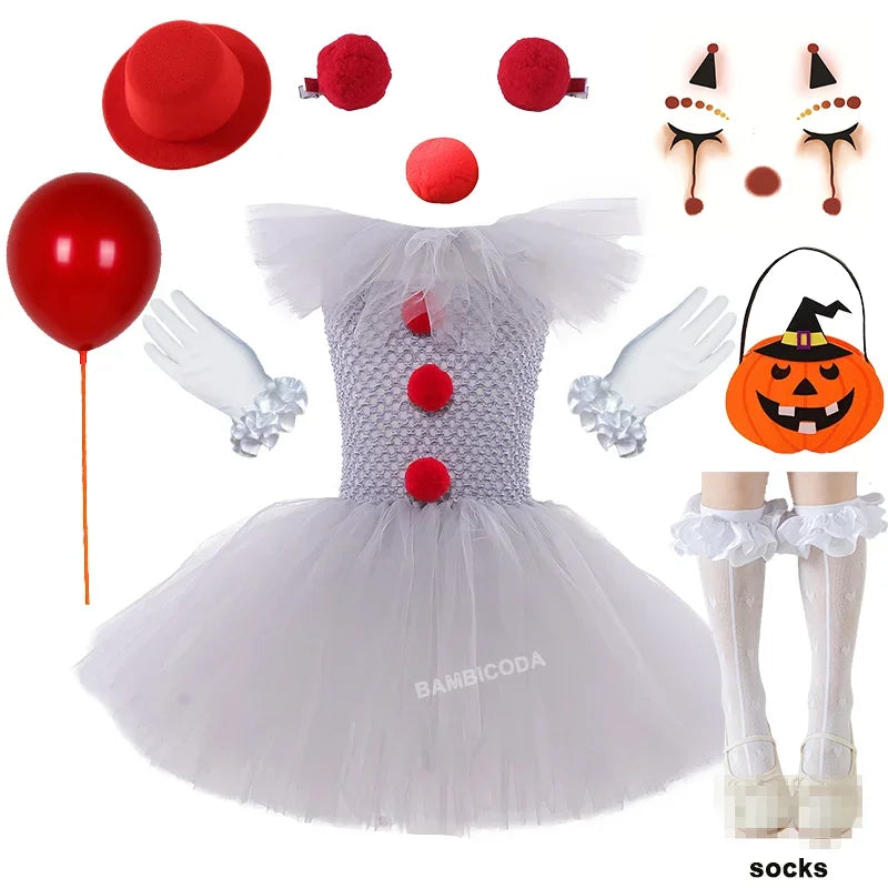 BAMBICODA Pennywise Creepy Clown Costume Dress For Girls