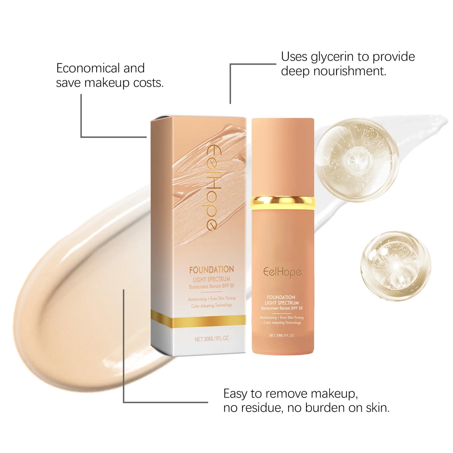 4-In-1 Liquid Foundation SPF 50 Matte Waterproof Coverage