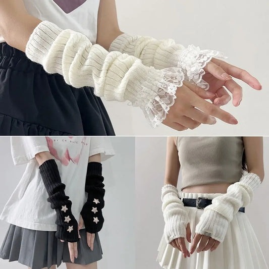 Fingerless Long Wrist Gloves Arm Warmers Polyester For Women