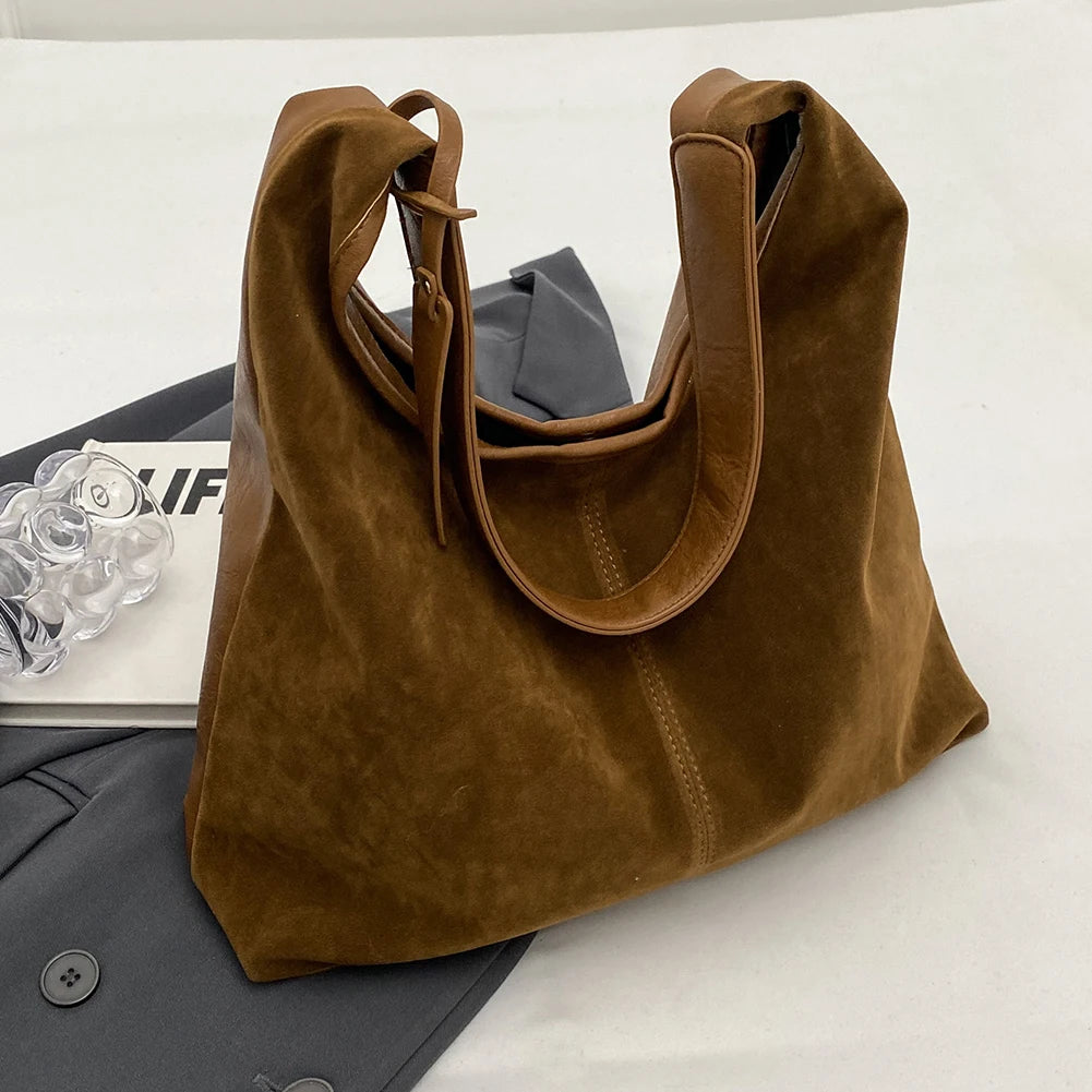 Women Suede Tote Bag Magnetic Closure Shoulder Handbag PU