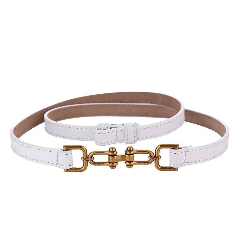 Womens Adjustable Thin Leather Belt With Decorative Buckle